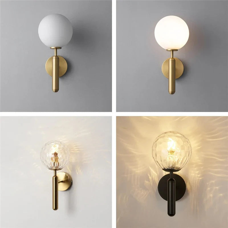 Axya Glass Ball Wall Lamp: Modern Metal Lighting for Home, Living Room, Bedroom, Bar, Aisle