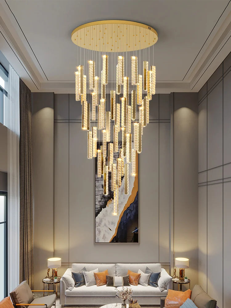 Axyaa Large Spiral Staircase Crystal Chandelier Luxe Pendant Chrome Plated