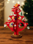 Axyaa Red Wooden Christmas Tree Ornament Decor for Festive Table Centerpiece