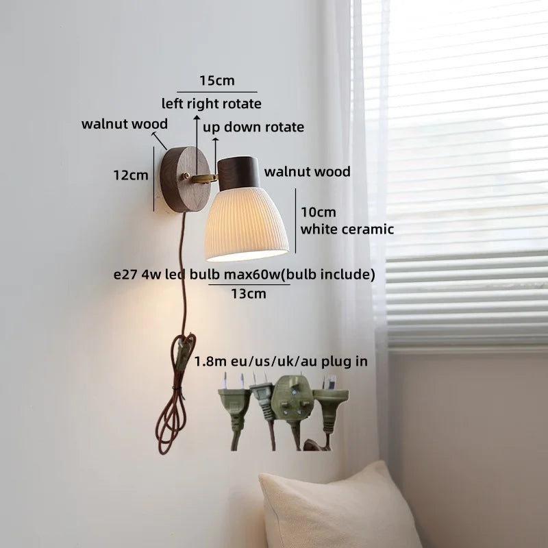 Axyaa Ceramic LED Wall Lamp, Swing Arm Rotate White Interior Light
