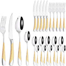 Axyaa 24pcs Stainless Steel Cutlery Set - Western Dinnerware Flatware Kit