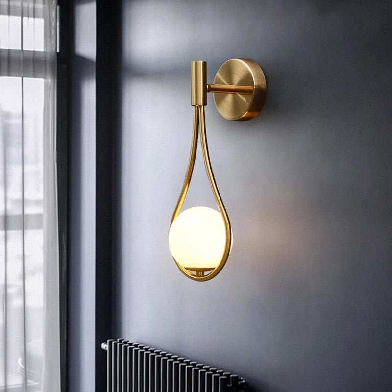 Nordic Glass Wall Lamp Brass Metal Bedside Light for Bedroom Decor Axyaa