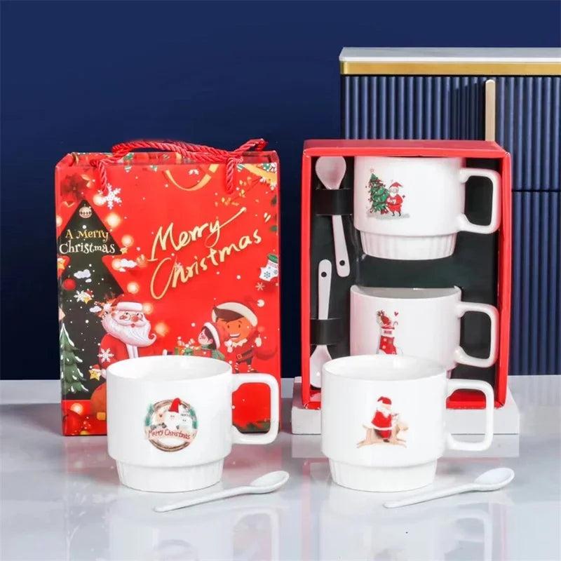 Christmas Ceramic Mug Santa Claus Pattern by Axyaa: Festive Coffee Tea Cup Set
