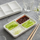 Axyaa Multi-Compartment Ceramic Seasoning Plate with Dipping Sauce, Barbecue Dish- White