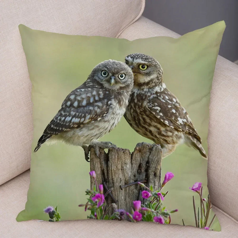 Axyaa Wild Owl Cushion Cover: Decorative Sofa Pillowcase for Home and Children's Room