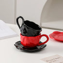 Axyaa Black Red Macaroon Ceramic Coffee Mug Cup With Saucer