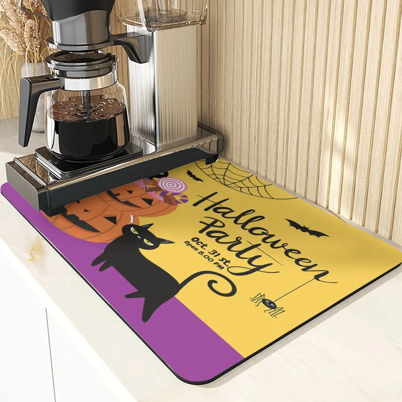 Axyaa Pumpkin Pattern Coasters - Halloween Style Absorbent Drink Coasters & Drying Mat