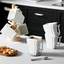 Axyaa 6-Piece White Marble Coffee Service Set, 500ML Square Porcelain Cups for 6