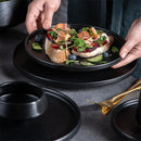 Axya Black Ceramic Tableware Set: Noodle Bowl, Soup Bowl, Salad Bowl, Plate, Steak Plate, Veggie Plate