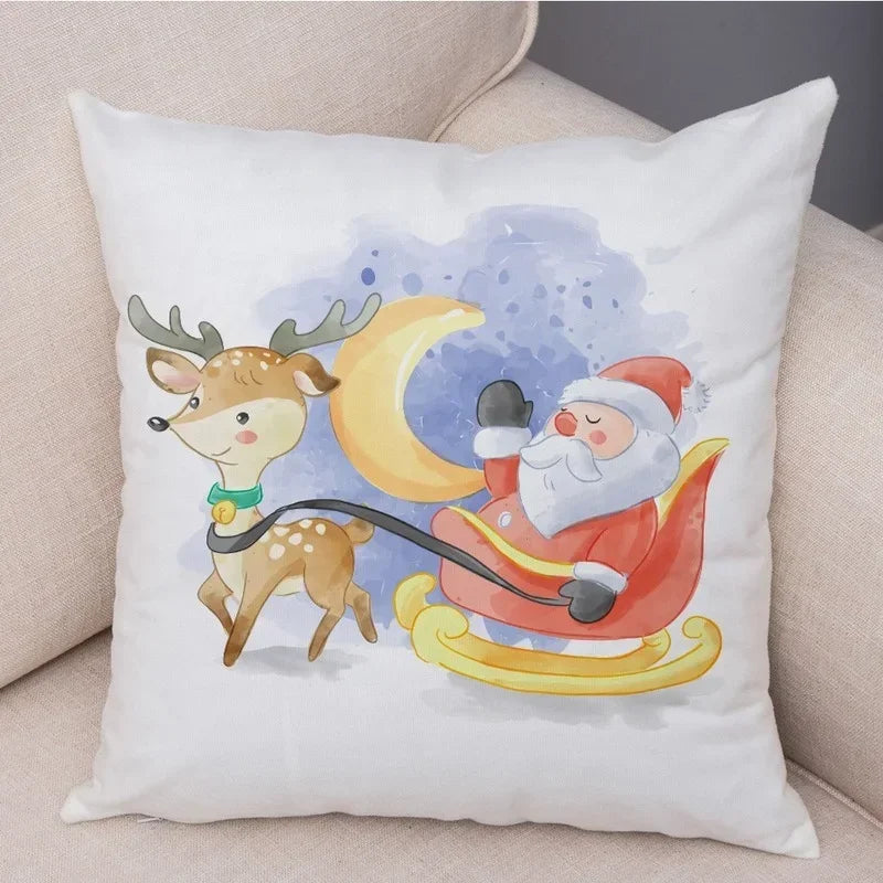 Axyaa Christmas Cartoon Animal Cushion Cover - Santa Claus Pillowcase