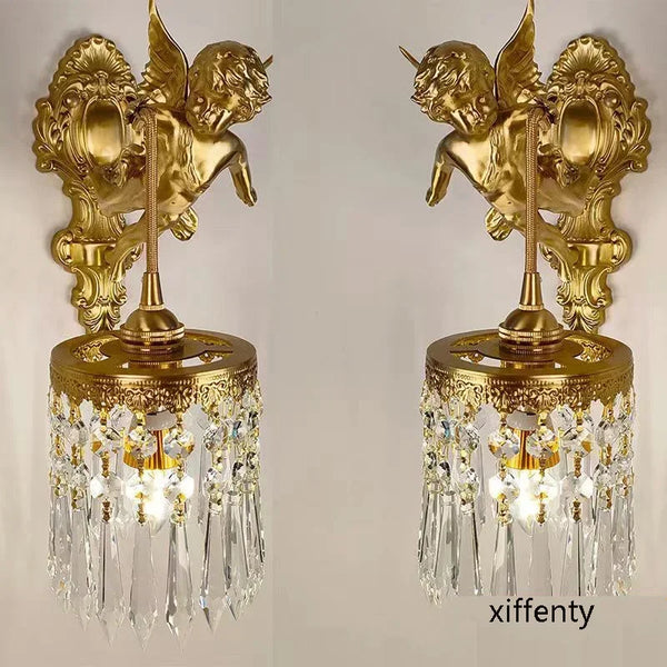 Luxurious European Crystal Brass Wall Lamp by Axya - LED Angel Wings Wall Lights