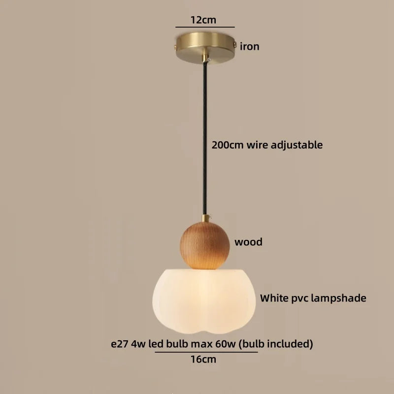 Axyaa Nordic LED Pendant Chandelier with White Lampshade and Wood Finish