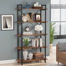 Axyaa Industrial 5-Tier Bookshelf with Metal Frame, Rustic Tall Bookcase for Living Room