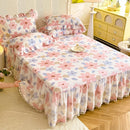 Axyaa Princess Lace Bed Skirt in Pure Cotton with Romantic Rose Floral Design
