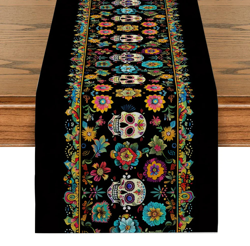 Axyaa Halloween Skulls Table Runner for Kitchen and Dining Room