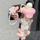 Axyaa Bow Flower Tea Glass w/ Straw Bottle, Cold Coffee Cup - Women's Drinkware