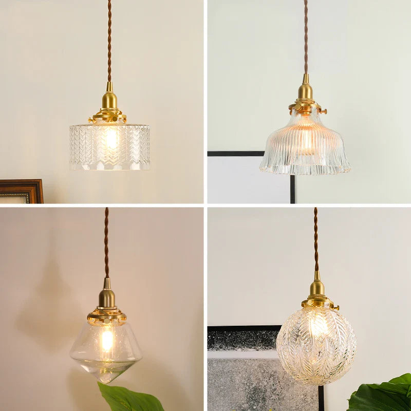 Axyaa Clear Glass LED Pendant Light: Nordic Style Copper Hanging Lamp
