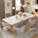 Axyaa 63-Inch Rectangular Faux Marble Dining Table, Modern White Kitchen Table for 4-6