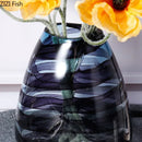 Axyaa Blue Ripple Glass Vase Hydroponic Flower Pots Home Decor Artificial Floral Arrangement