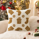 Axyaa Christmas Gingerbread Man Embroidered Cushion Cover - Festive Sofa Pillowcase