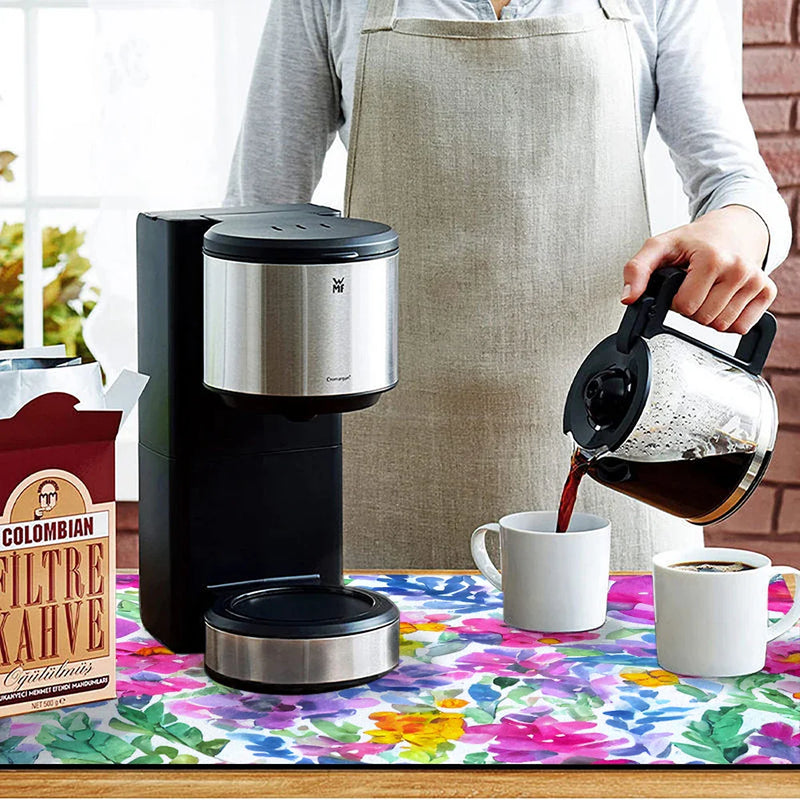 Axyaa Watercolor Plants Coffee Cup Drying Mat, Non-Slip Absorbent Kitchen Drain Mat