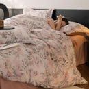 Axyaa Flower Print Velvet Bedding Set: Duvet Cover, Flat Sheet, Pillowcase