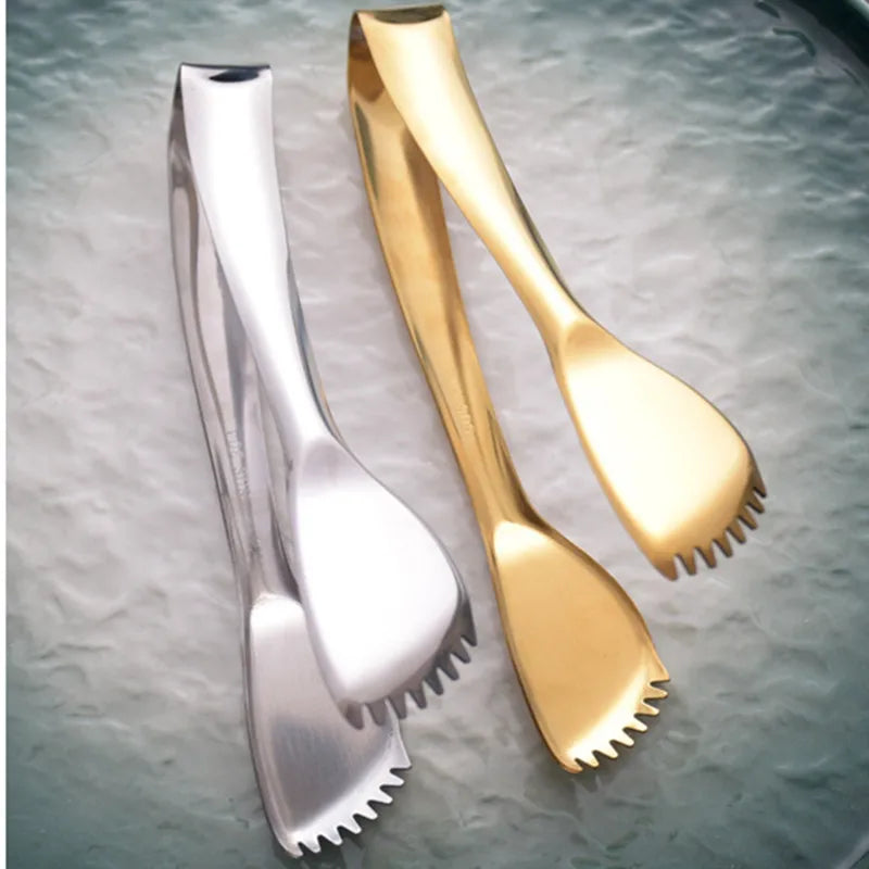 Axyaa Stainless Steel Serrated Food Tongs - Gold Clamp for Home Kitchen