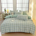 Axyaa Blue & White Grid 4-Piece Bed Sheet Set, Thickened Material