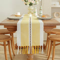 Axyaa Striped Jacquard Table Runner with Tassels for Elegant Home Decor