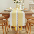Axyaa Striped Jacquard Table Runner with Tassels for Elegant Home Decor