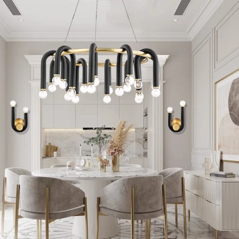 Axyaa U Shape Chandelier: Luxury Designer LED Living Room Lighting Fixtures
