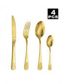 Axyaa Floral Pattern Stainless Steel Cutlery Set: Perfect for Kitchen, Dining Room, Hotel, Wedding.