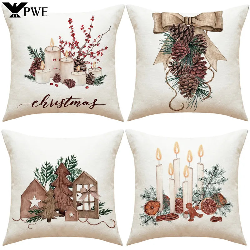 Pinecone Candlestick Linen Print Pillowcase for Home Decor by Axyaa