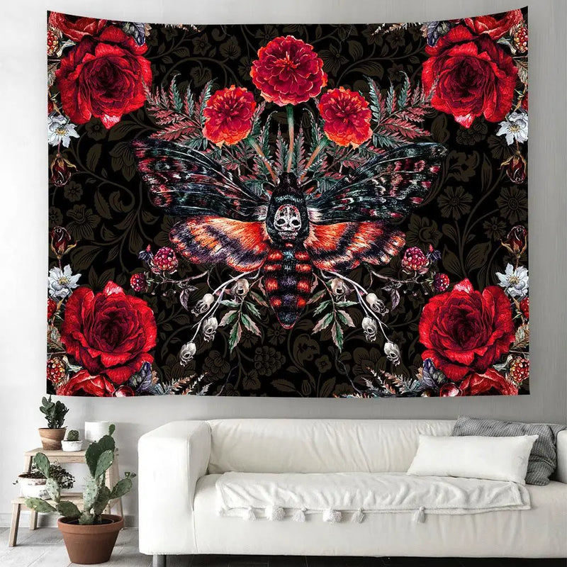 Axyaa Day of the Dead Skull Tapestry: Boho Room Decor Wall Hanging