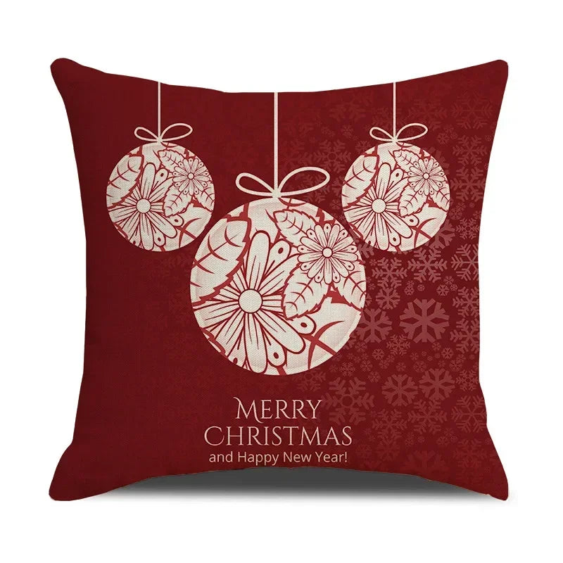 Axyaa Christmas Linen Print Throw Pillow Cover for Home Sofa, Living Room and Bedroom