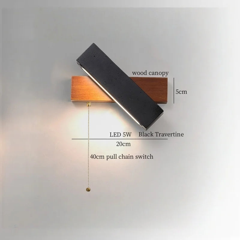 Axyaa Wabi Sabi LED Wall Light 70CM Black Travertine Bedside Lamps