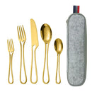 Axyaa Stainless Steel Portable Travel Dinnerware Set with Straw Pouch and Cutlery