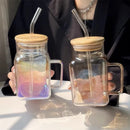 Axyaa Bamboo Lid Glass Cup with Straw - 620ml