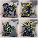 Axyaa Cartoon Motorcycle Pillowcase for Home, Sofa, Car - Polyester - Colorful Design
