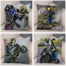 Axyaa Cartoon Motorcycle Polyester Cushion Cover for Home, Car, Sofa - Extreme Sports Theme