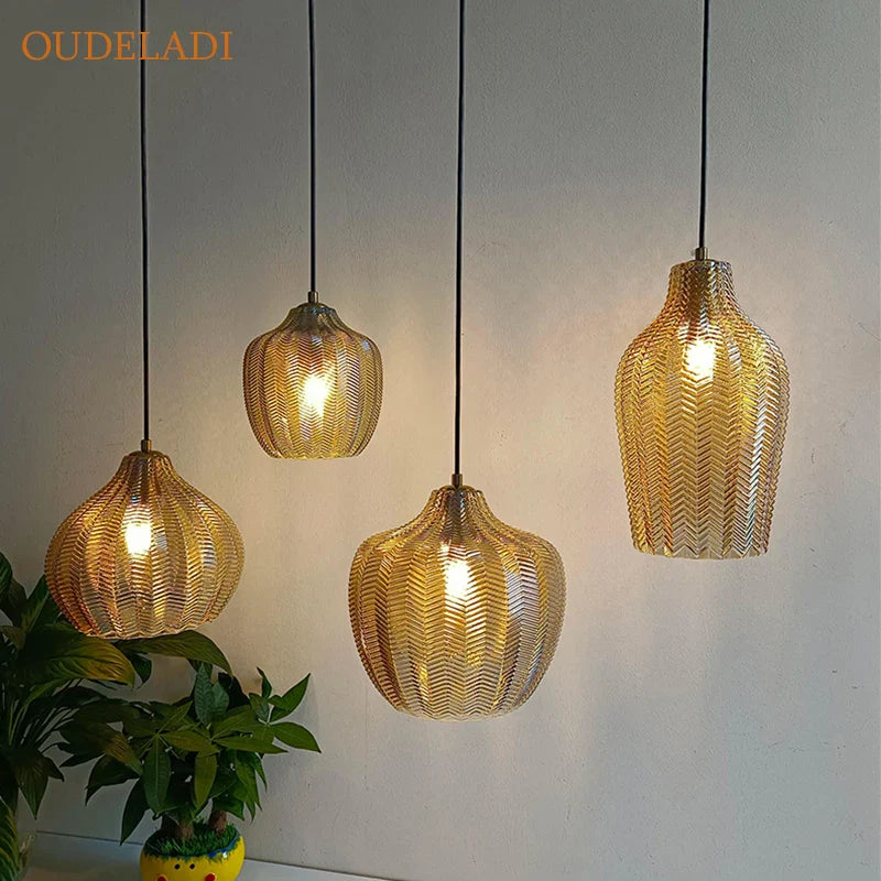 Axya Nordic Amber Glass Pendant Light for Kitchen, Restaurant, Bedroom