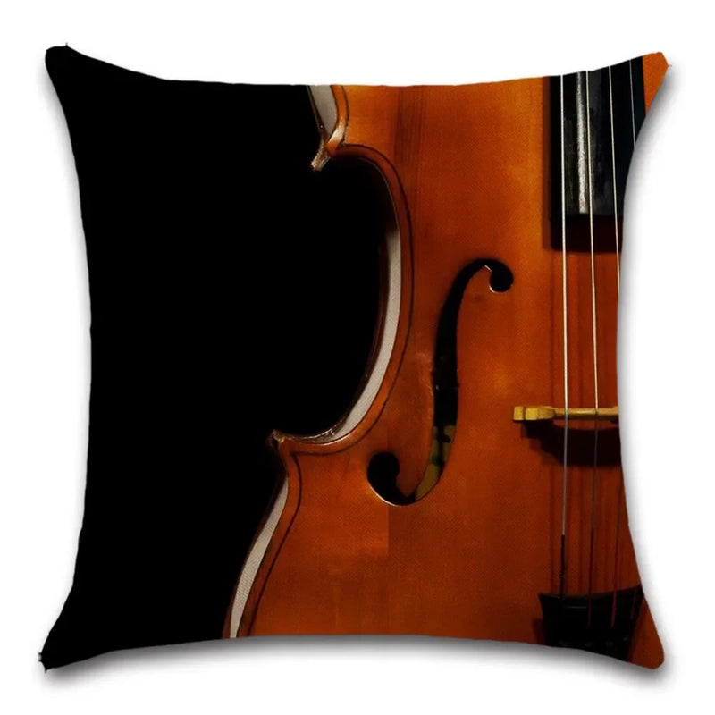 Axyaa Violin Print Decorative Square Pillowcase Cotton Linen Cover