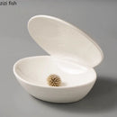 Axyaa White Ceramic Clam Shell Dinner Plate Molecular Cuisine Tableware