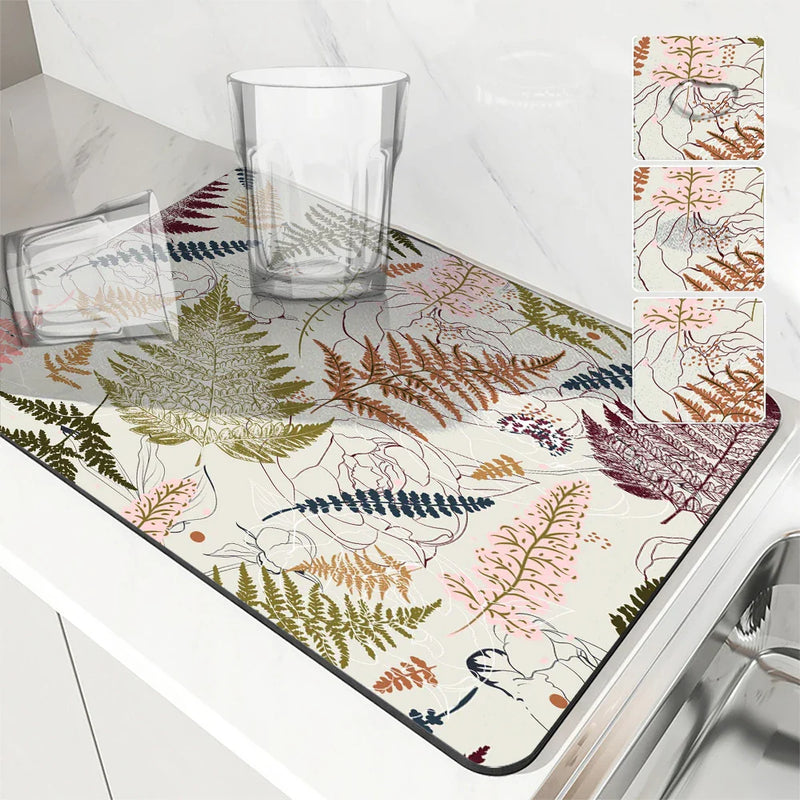 Axyaa Diatom Mud Kitchen Drain Pads – Tropical Plant Absorbent Tableware Draining Mat