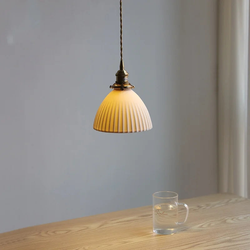 Axyaa Ceramic Shade LED Pendant Light - Japanese Style Bedroom Loft Fixture