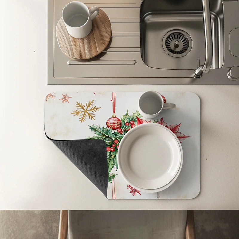 Axyaa Christmas Berry Kitchen Draining Mat