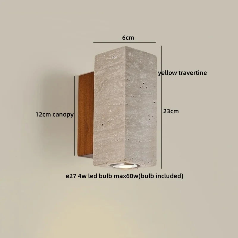 Axyaa White Glass Ball LED Wall Lamp Yellow Travertine Modern Bathroom Mirror Light