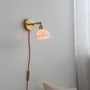 Axyaa Modern White Glass Copper Wall Sconce, Pull Chain Switch Stair Light