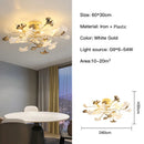 Axyaa Gold Branches Chandelier With Porcelain Leaves - Luxury Living Room Decor