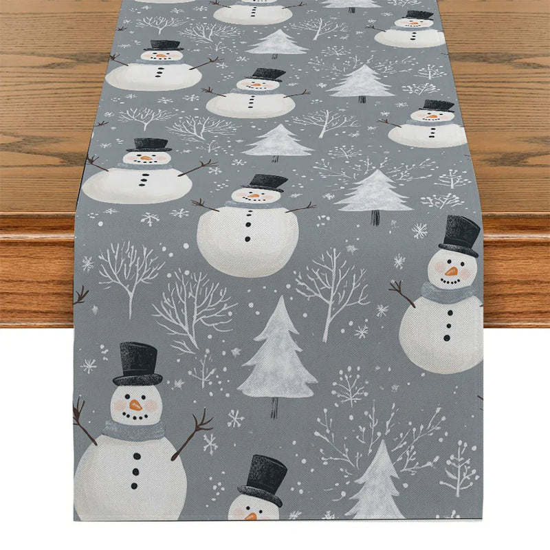 Snowman Christmas Table Runner by Axyaa: Festive Farmhouse Decor for Dining Party